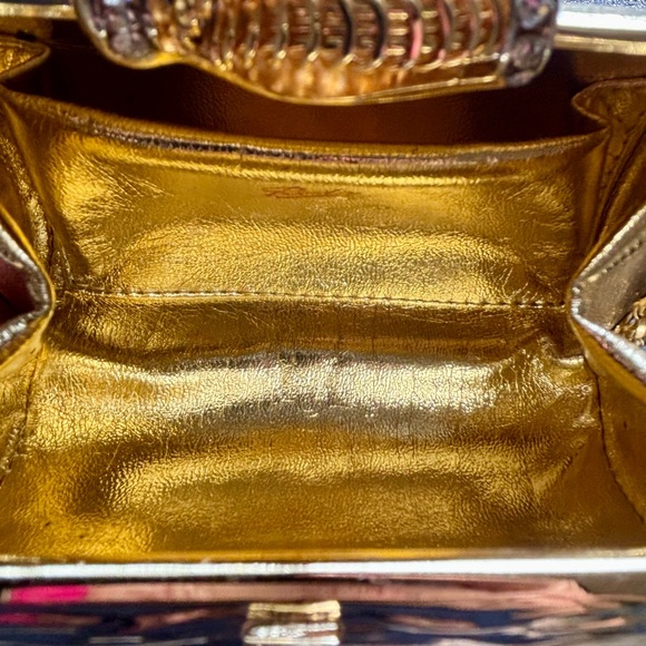 Vintage Rodo Gold Metal Swarovski Crystal Clutch Purse - Picture 7 of 12